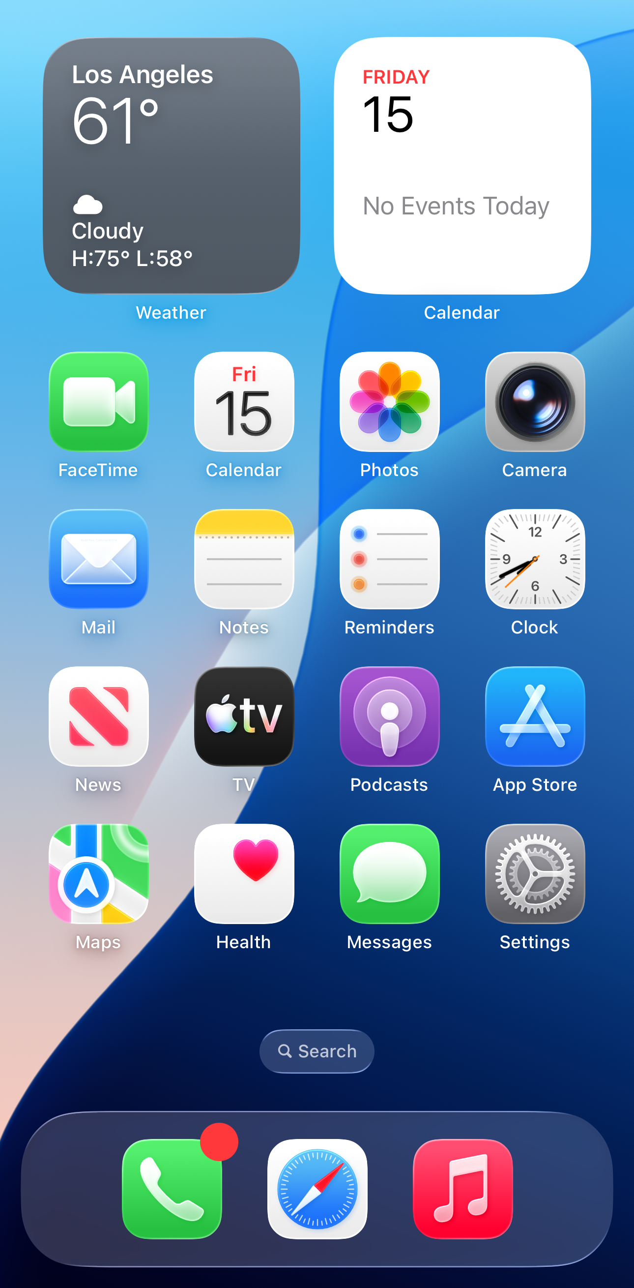 iPhone home screen with the Settings app circled
